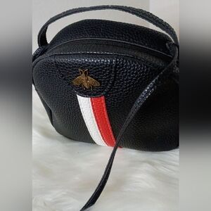 Black Crossbody Bag with Red and White Stripe